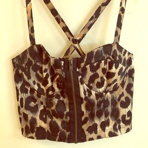 Cheetah print zip up crop top